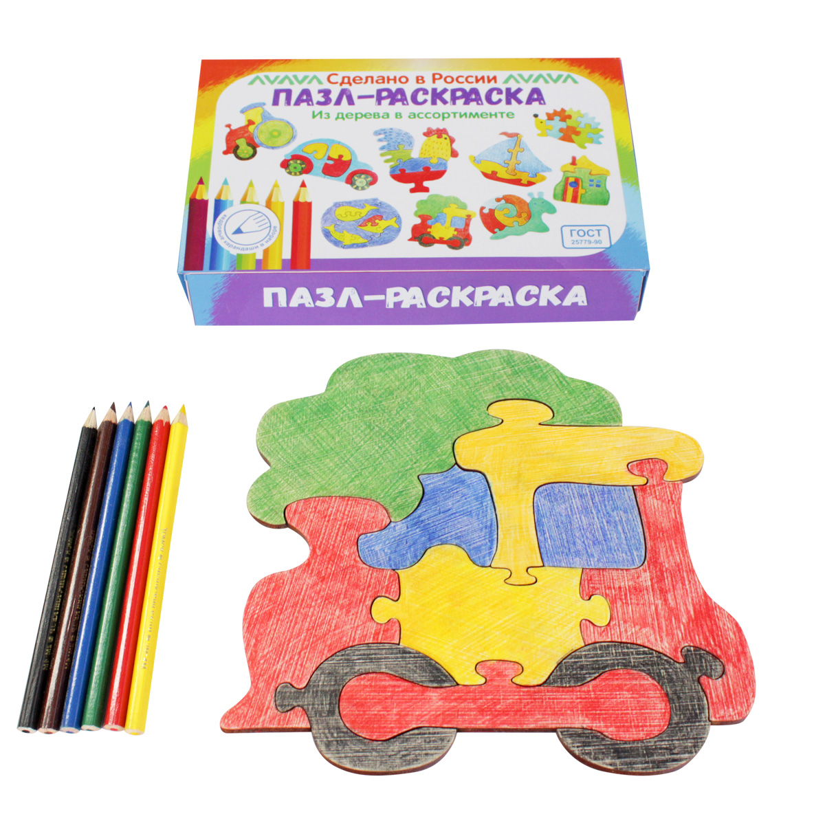 

1TOY Развивающая игрушка пазл-раскраска "Паровозик"